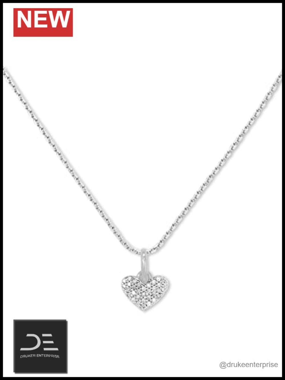 Sterling Silver Pave Heart Charm Pendant Necklace 18" Chain Dainty Sparkling